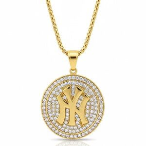 NY Logo Pendant Necklace (Gold-Plated Stainless Steel, 24” Chain Included)